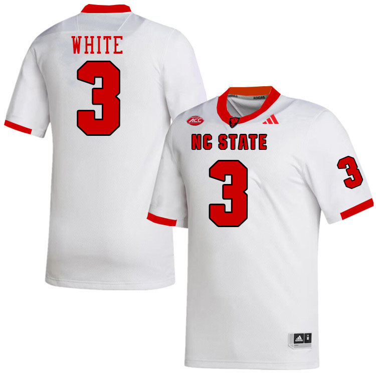 Men #3 Aydan White NC State Wolfpack College Football Jerseys Stitched-White